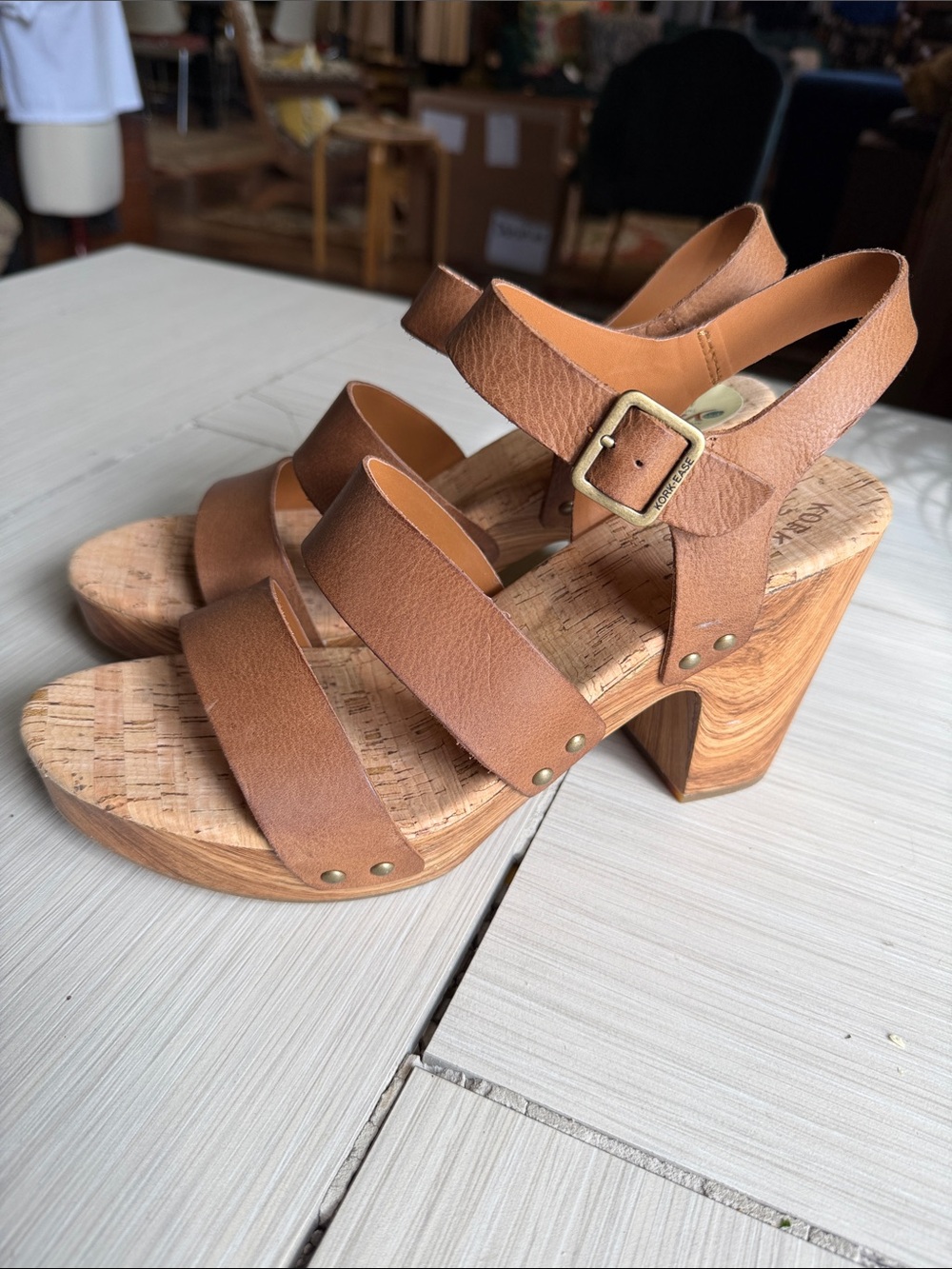 Kork-Ease Brown Leather Platform Cork Sandals